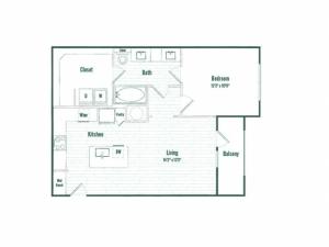 A3a | 1 bed 1 bath | 764 sq ft