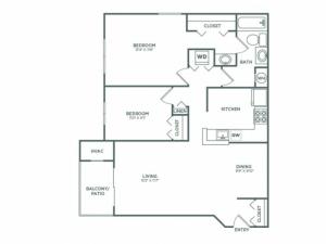 Two Bedroom One Bath (876 SF)