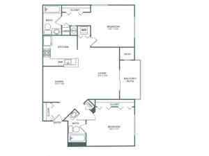 Two Bedroom Two Bath (1,013 SF)