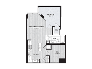 One Bedroom One Bath Den (821 SF)