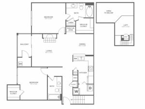 Two Bedroom Two Bath with Loft (1366 SF)