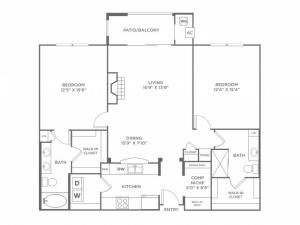 2 bed 2 bath | 1286 SF