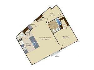 One Bedroom One Bath with Den (869 SF)