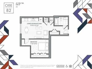 A2 | 1 bed 1 bath | from 608 square feet