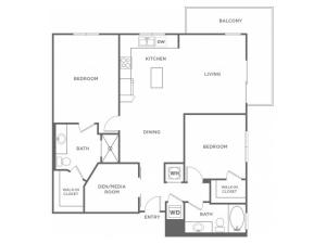 Two Bedroom Two Bath/Den (1346 SF)