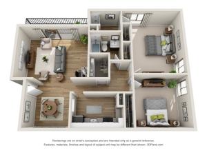 Two Bedroom Two Bath (1,100 SF) | Bottom