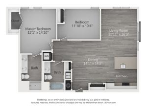 Two Bedroom Two Bathroom (1138 SF)