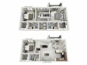 Three Bedroom Three Bath (1,463 SF)