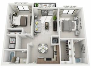 Two Bedroom Two Bath (975 SF)