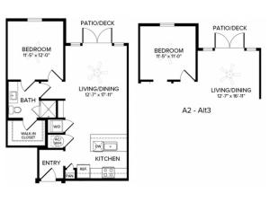 A2 ALT3  1 bed 1 bath 736 Square feet