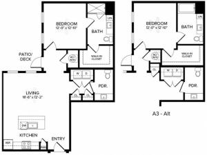 A3 ANSI  1 bed 1 bath 957 Square feet