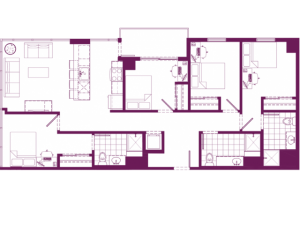 4 bed, 3 bath floorplan is 1,265 sq. ft.