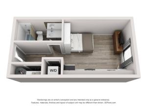 The Studio - C floorplan is 411 sq. ft.