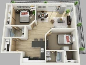 2 bed, 2 bath floorplan is 915 sq. ft.