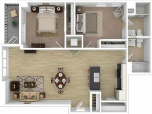 2 bed, 2 bath floorplan is 975 sq. ft.