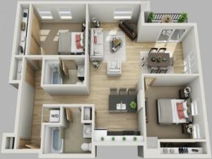 2 bed, 2 bath floorplan is 1,030 sq. ft.