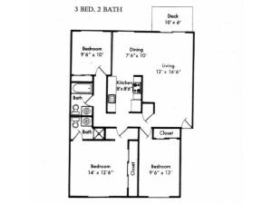 Three Bedroom, Two Bath Floor Plan