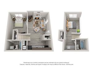 2 BR 3D floorplan