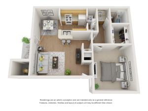 1 bedroom, 1 bathroom, 656 sq ft