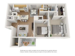 2 bedroom, 2 bathroom, 811 sq ft