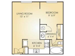 One Bed, One Bath, 465 Square Feet