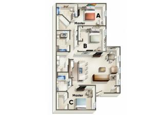 C2 Floor Plan | 3 Bdrm Floor Plan | The Quarters | Lafayette University Apartments for Rent