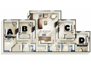 D3 Floor Plan | The Quarters | Lafayette University Apartments for Rent