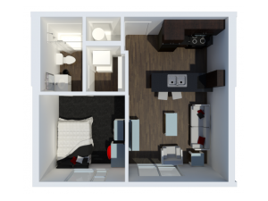 A1 with private balcony | 1 Bdrm Floor Plan | The Cardinal at West Center | Apartments near University Of Arkansas