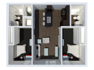 B1 Floor Plan | 2 Bdrm Floor Plan  | The Cardinal at West Center | Apartments In Fayetteville Ar