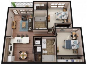2 Bedroom, 2 Bath Standard GB Floor Plan Layout