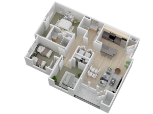 Three Bedroom Floor Plan 3D