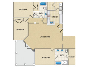 three bedroom two bathroom apartment