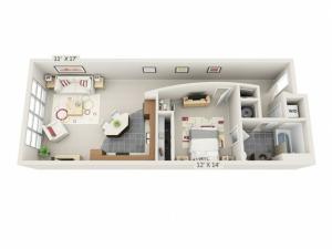 1 Bed 1 Bath Floor Plan A1