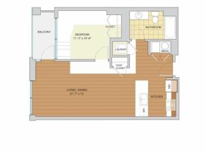 1 Bed 1 Bath Floor Plan A4
