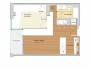 1 Bed 1 Bath Floor Plan A6