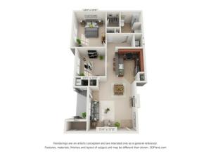 Bedford Floorplan 1 bedroom 1 bath with den
