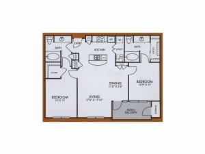 B1 two bed, two bath with dining room, patio/balcony and kitchen island