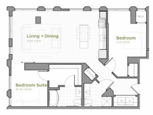 Two Bedroom - B01 Floor Plan, Northwest Corner