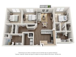 Shadow floorplan Three Bedroom Two Bath