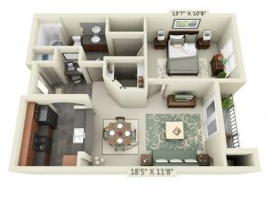 One Bedroom One Bathroom floor plan