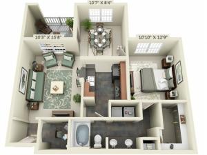 One Bedroom One Bathroom floor plan