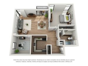 1 Bed 1 Bath Floor Plan A3