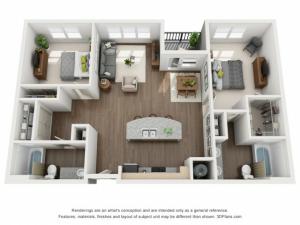 Tory 1111 Square Feet Two Bedroom | Two Bathroom. Variations in window location and square footage apply based on selected home.  Please see an agent for details.