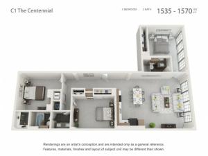 3 Bedroom 2 Bathroom floor plan