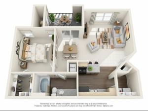 1 Bed 1 Bath Floor Plan A1