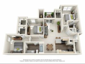 3 Bed 2 Bath Floor Plan C1