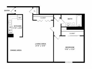 930 sq ft 1BR/1BA Plus Floorplan