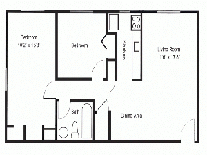 2 Bedroom, 1 Bathroom floor plan