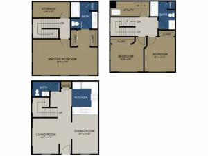 Three-bedroom townhome floor plan at the Commons at Fallsington
