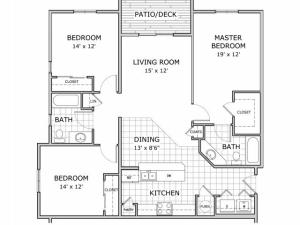 floor plan image for 3 bedroom and 2 bathroom apartment home at Coryell Courts